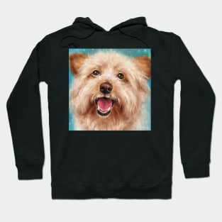 Painting of a Happy Yorkshire Terrier with Its Tongue Out on a Blue Background Hoodie